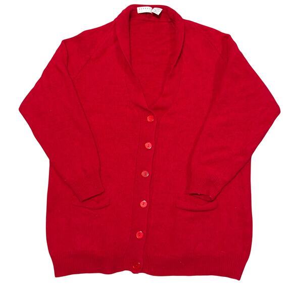 Express Tricot Lambswool / Angora Red Oversized Cardigan S/M Button Up Pockets - Picture 2 of 8